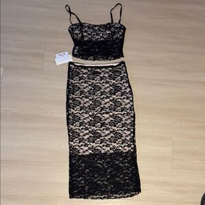 Commense Black Lace Top and Skirt Size M NEW